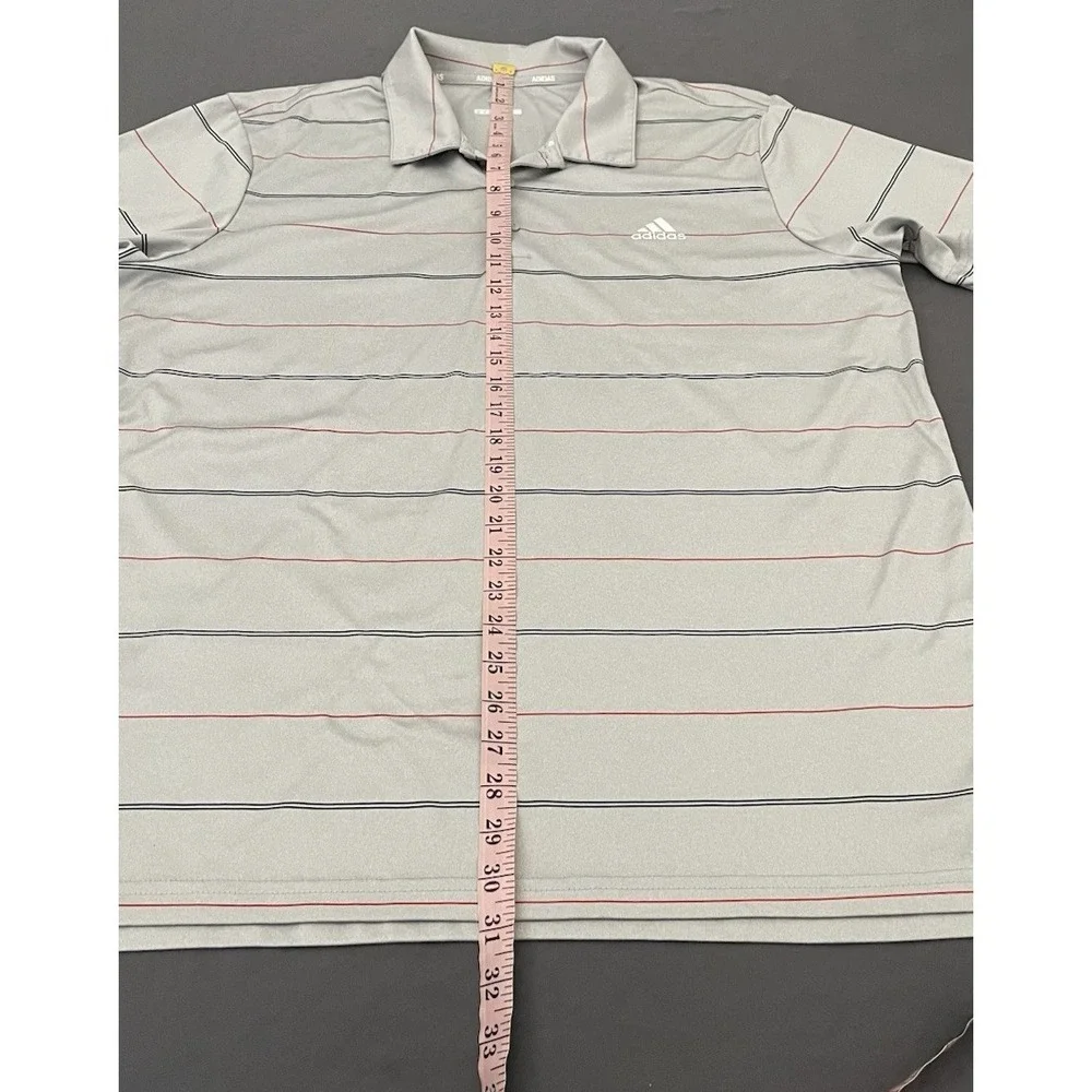 ADIDAS Golf Polo Shirt Men's Size XL Silver Grey Striped Activewear Short Sleeve